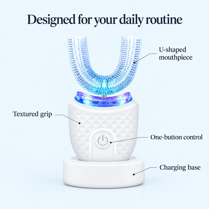 U-shaped toothbrush features graphic