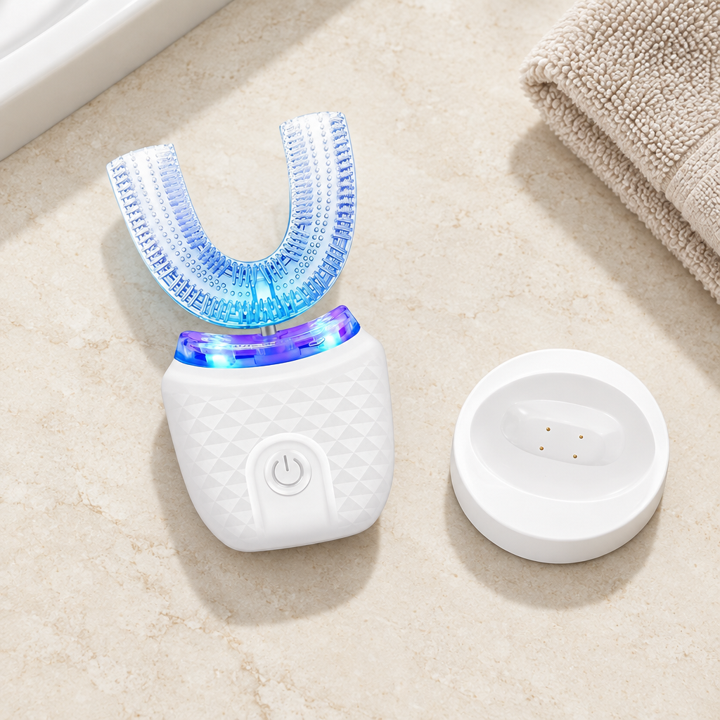 U-shaped toothbrush flat lay